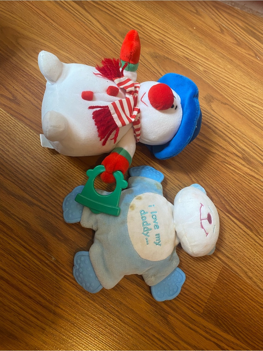 Satisfactory Plush Snowman Rattle and Bear Baby Toy Duo